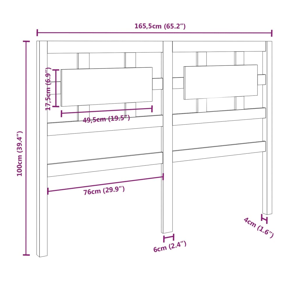 vidaXL Bed Headboard 165.5x4x100 cm Solid Wood Pine