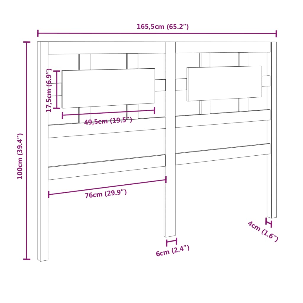 vidaXL Bed Headboard Grey 165.5x4x100 cm Solid Wood Pine