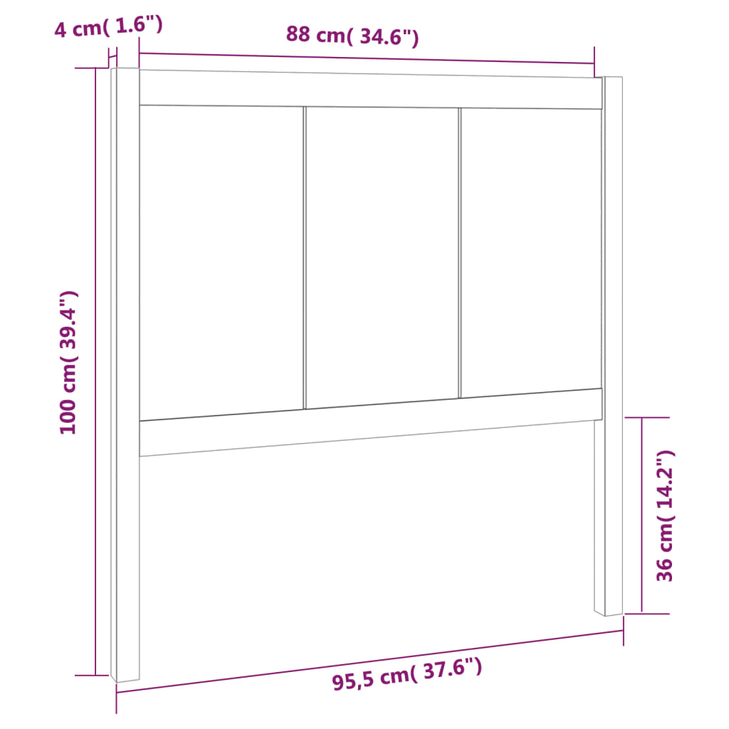 Bedhoofdeinde zwart 95,5x4x100 cm massief grenenhout