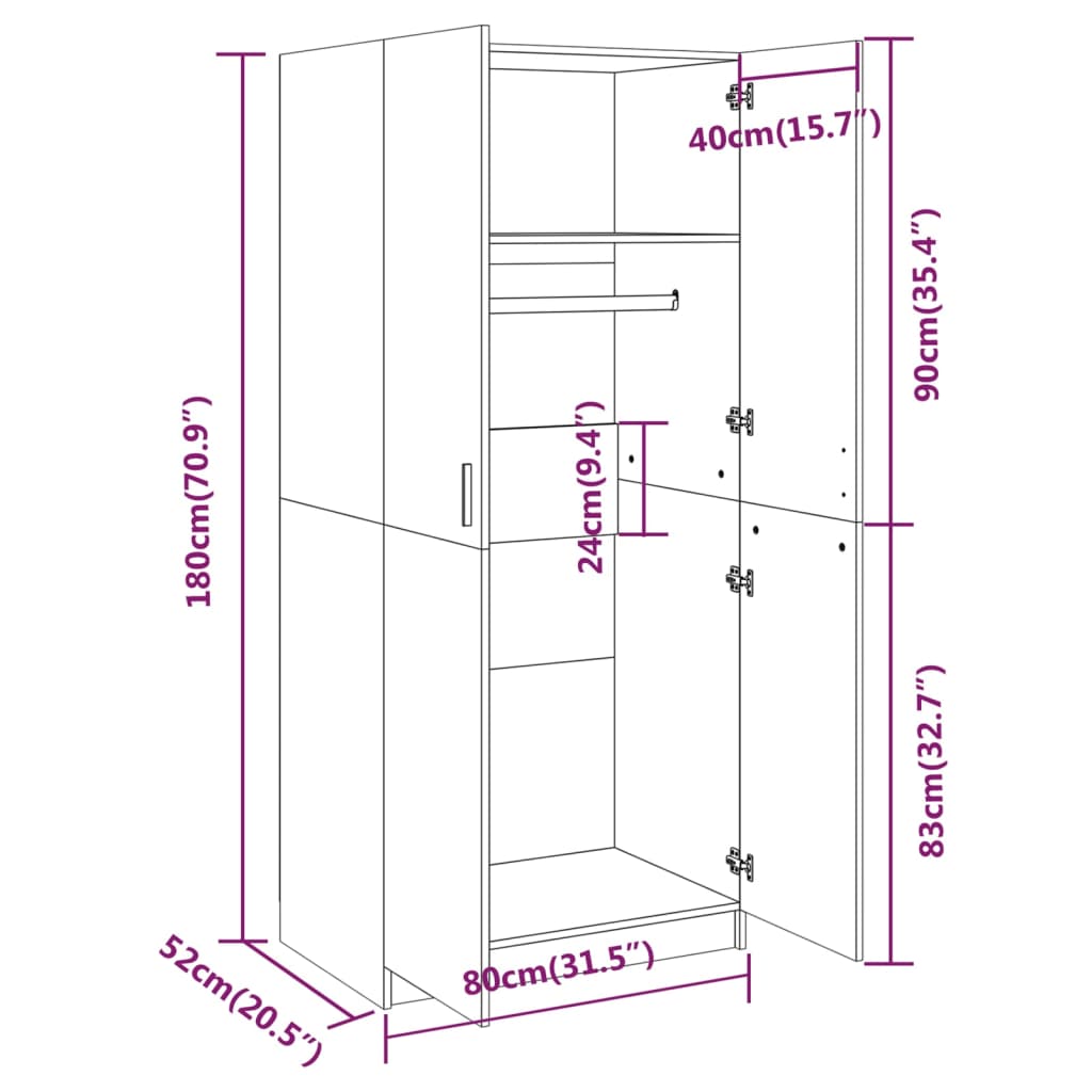 vidaXL Wardrobe Smoked Oak 80x50x180 cm Engineered Wood