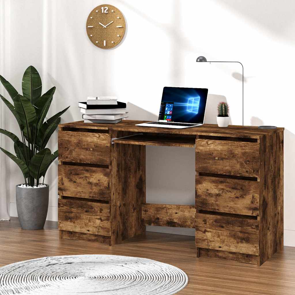 815438 vidaXL Writing Desk Smoked Oak 140x50x77 cm Engineered Wood