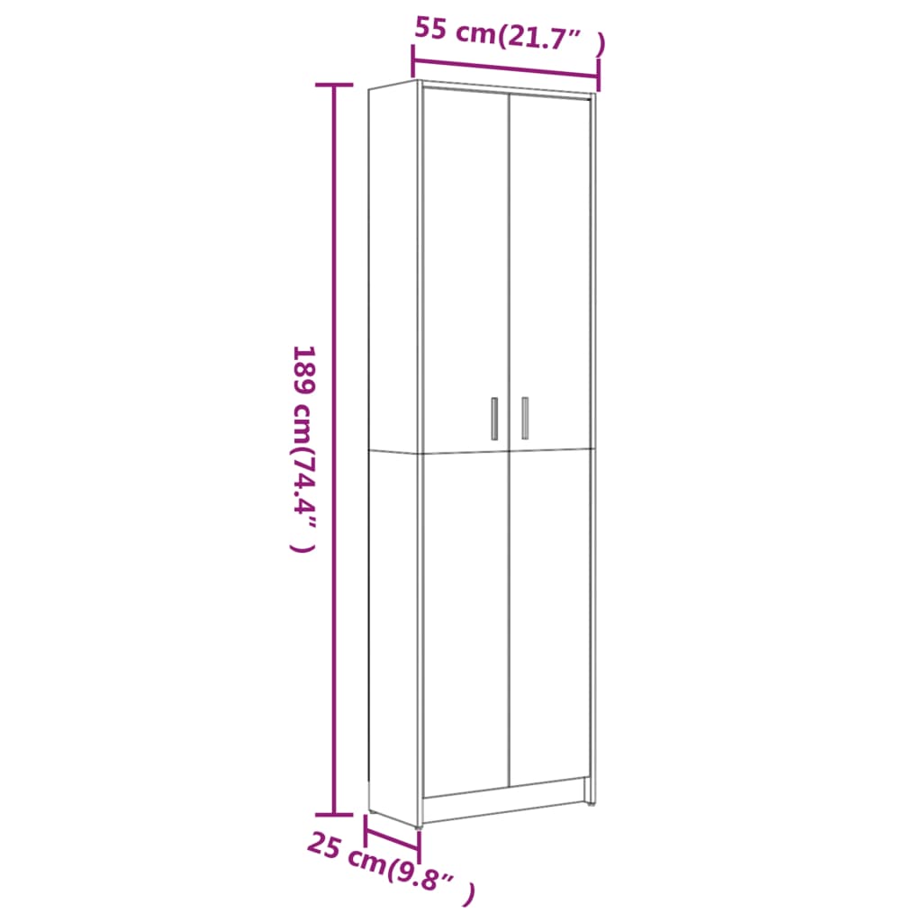 vidaXL Hallway Wardrobe Grey Sonoma 55x25x189 cm Engineered Wood