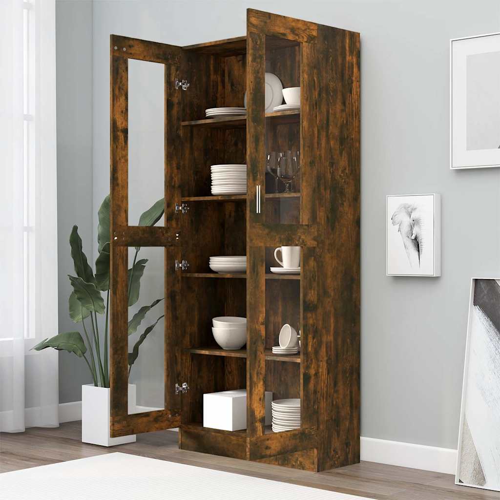 Vitrine Cabinet Smoked Oak 82,5x30,5x185 cm Engineered Wood