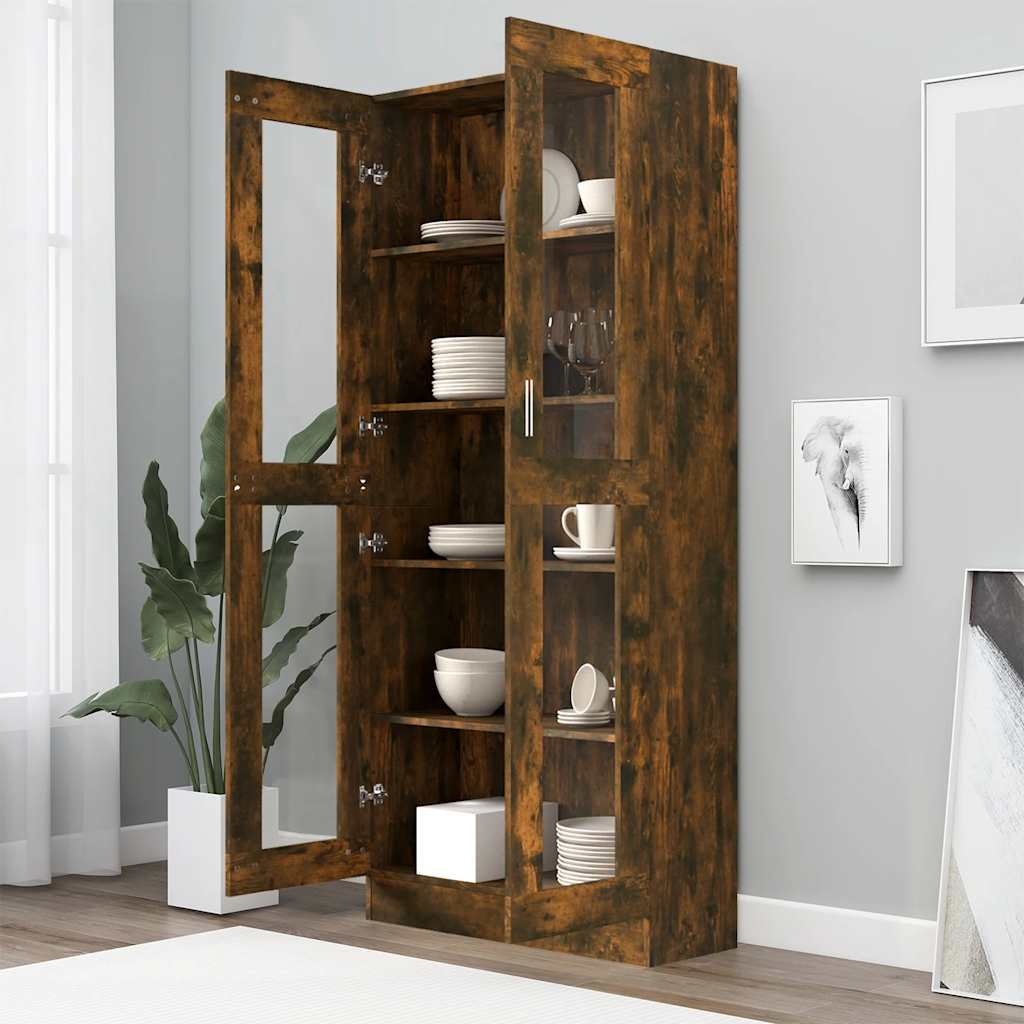 Vitrine Cabinet Smoked Oak 82,5x30,5x185 cm Engineered Wood