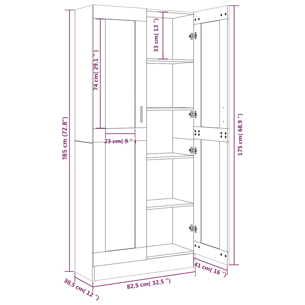Vitrine Cabinet Smoked Oak 82,5x30,5x185 cm Engineered Wood