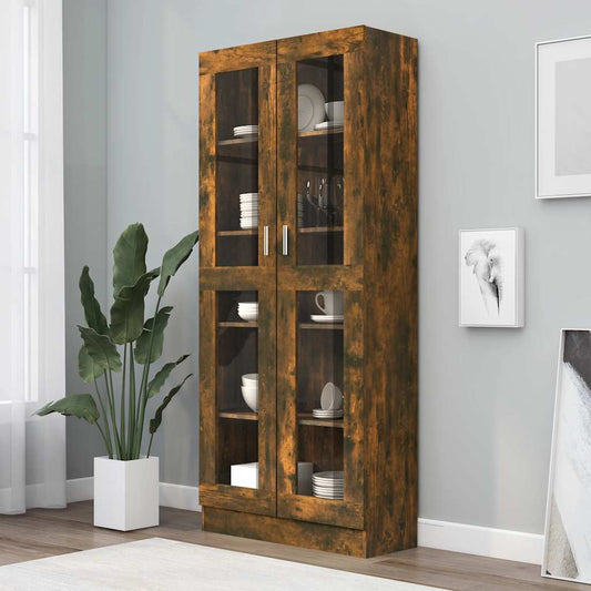 Vitrine Cabinet Smoked Oak 82,5x30,5x185 cm Engineered Wood