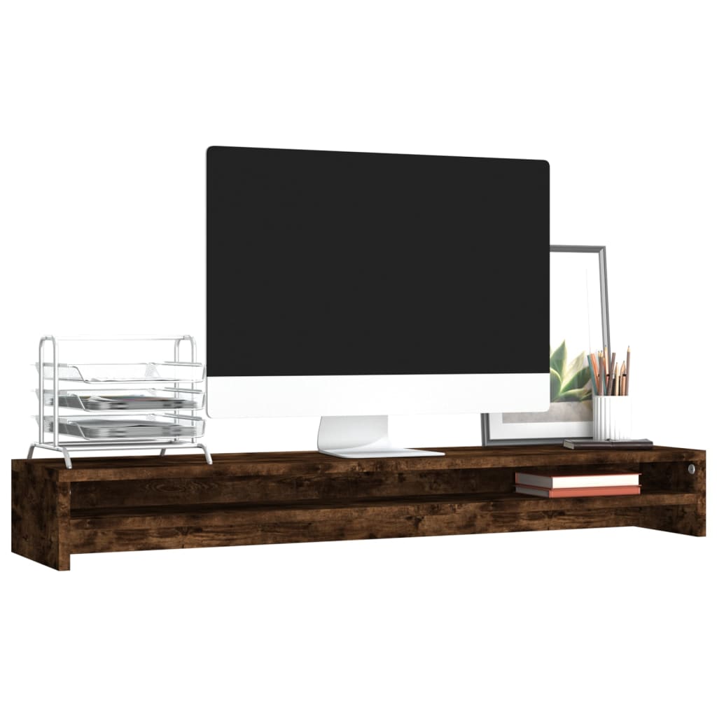 vidaXL Monitor Stand Smoked Oak 100x24x13 cm Engineered Wood