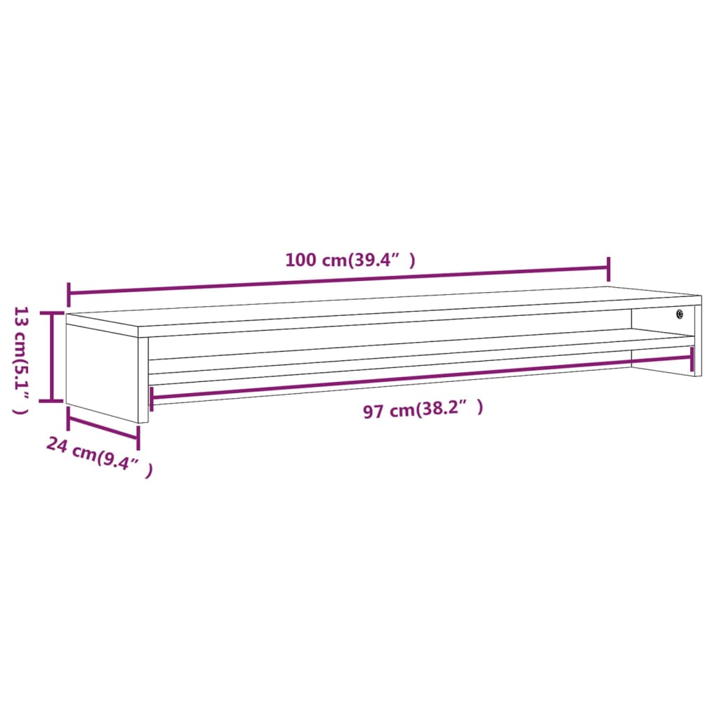 vidaXL Monitor Stand Smoked Oak 100x24x13 cm Engineered Wood