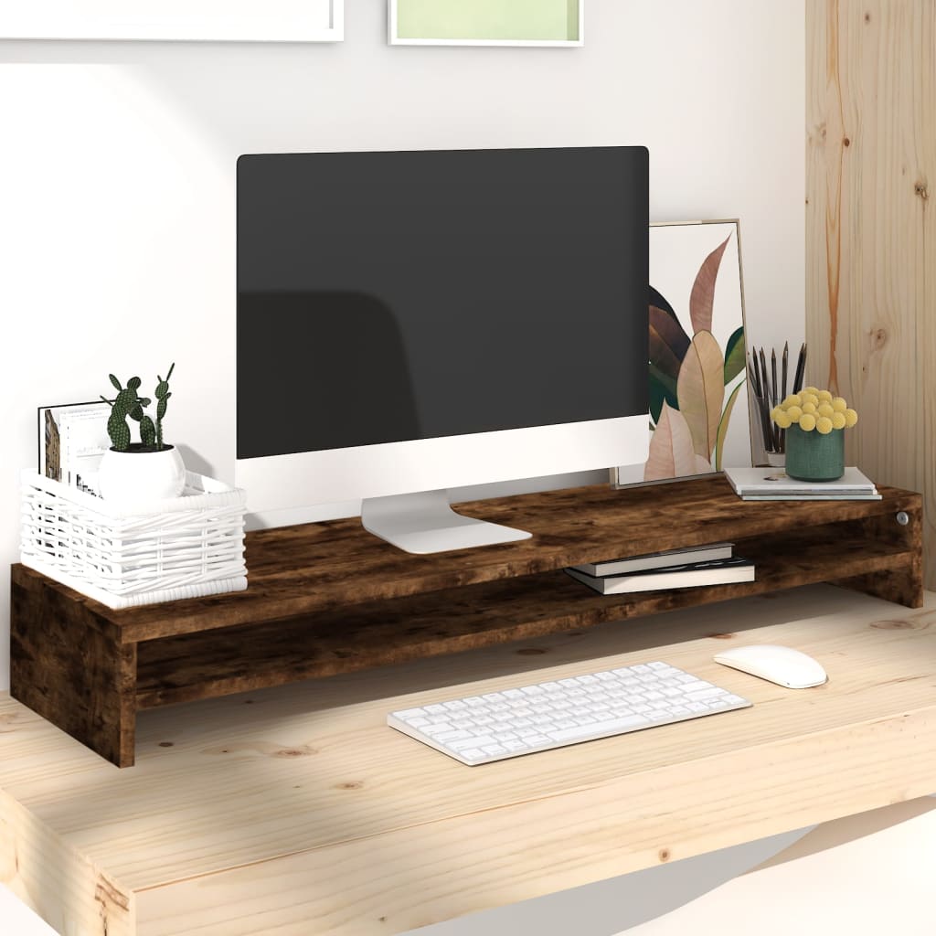 vidaXL Monitor Stand Smoked Oak 100x24x13 cm Engineered Wood