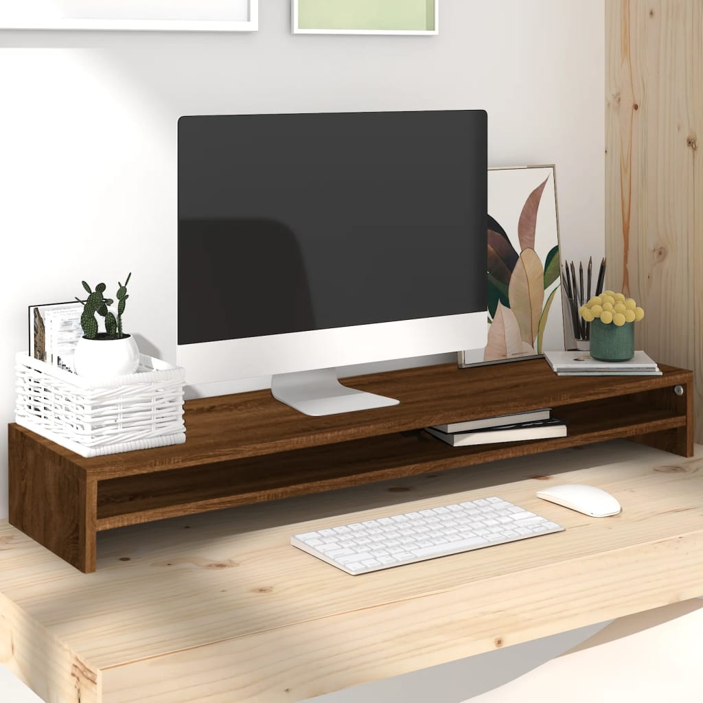 vidaXL Monitor Stand Brown Oak 100x24x13 cm Engineered Wood