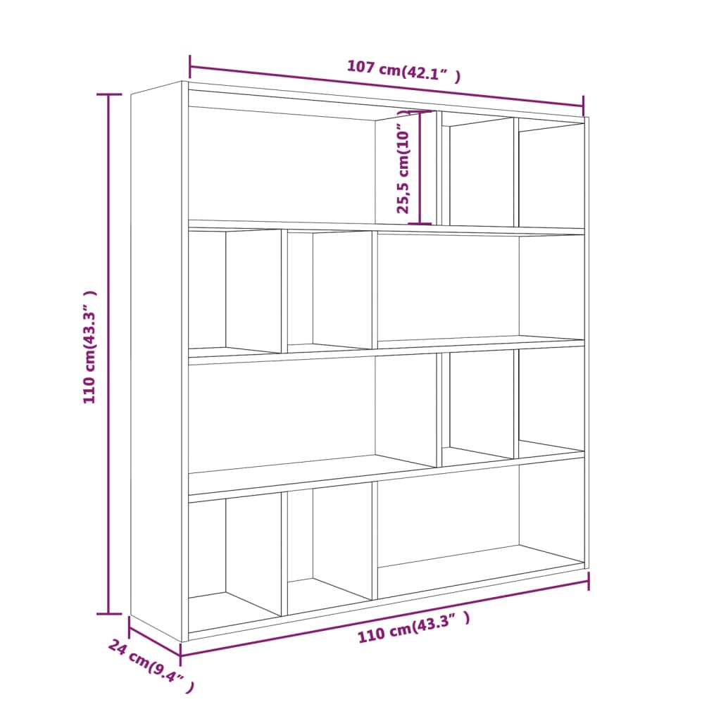 vidaXL Book Cabinet Brown Oak 110x24x110 cm Engineered Wood