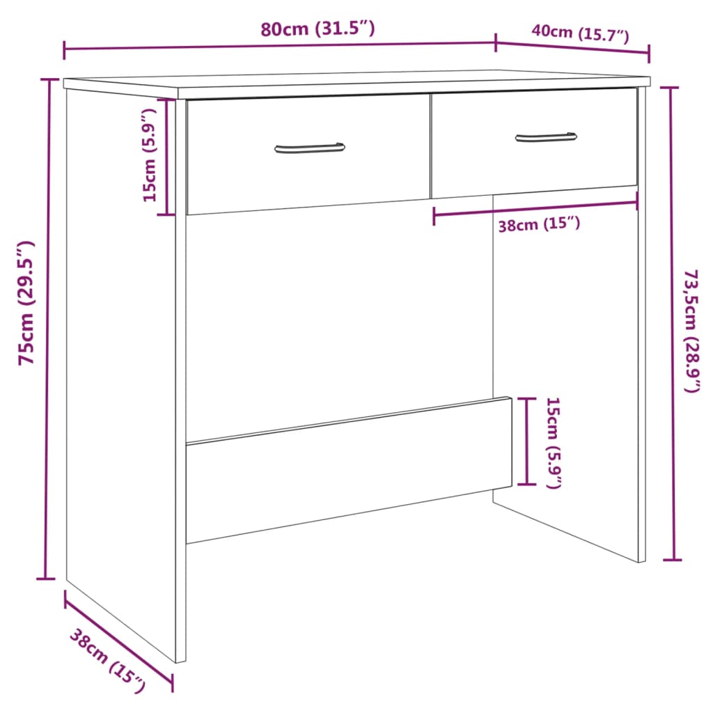 vidaXL Desk Brown Oak 80x40x75 cm Engineered Wood