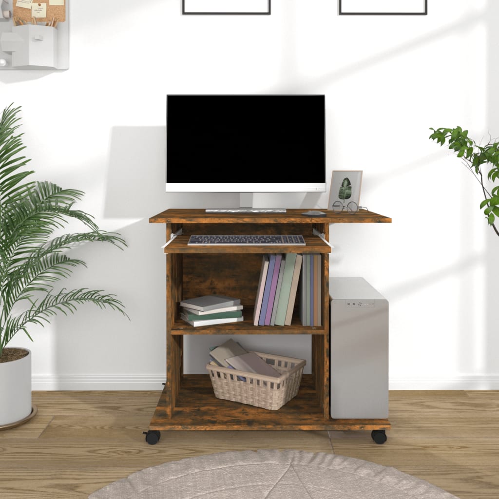 vidaXL Computer Desk Smoked Oak 80x50x75 cm Engineered Wood