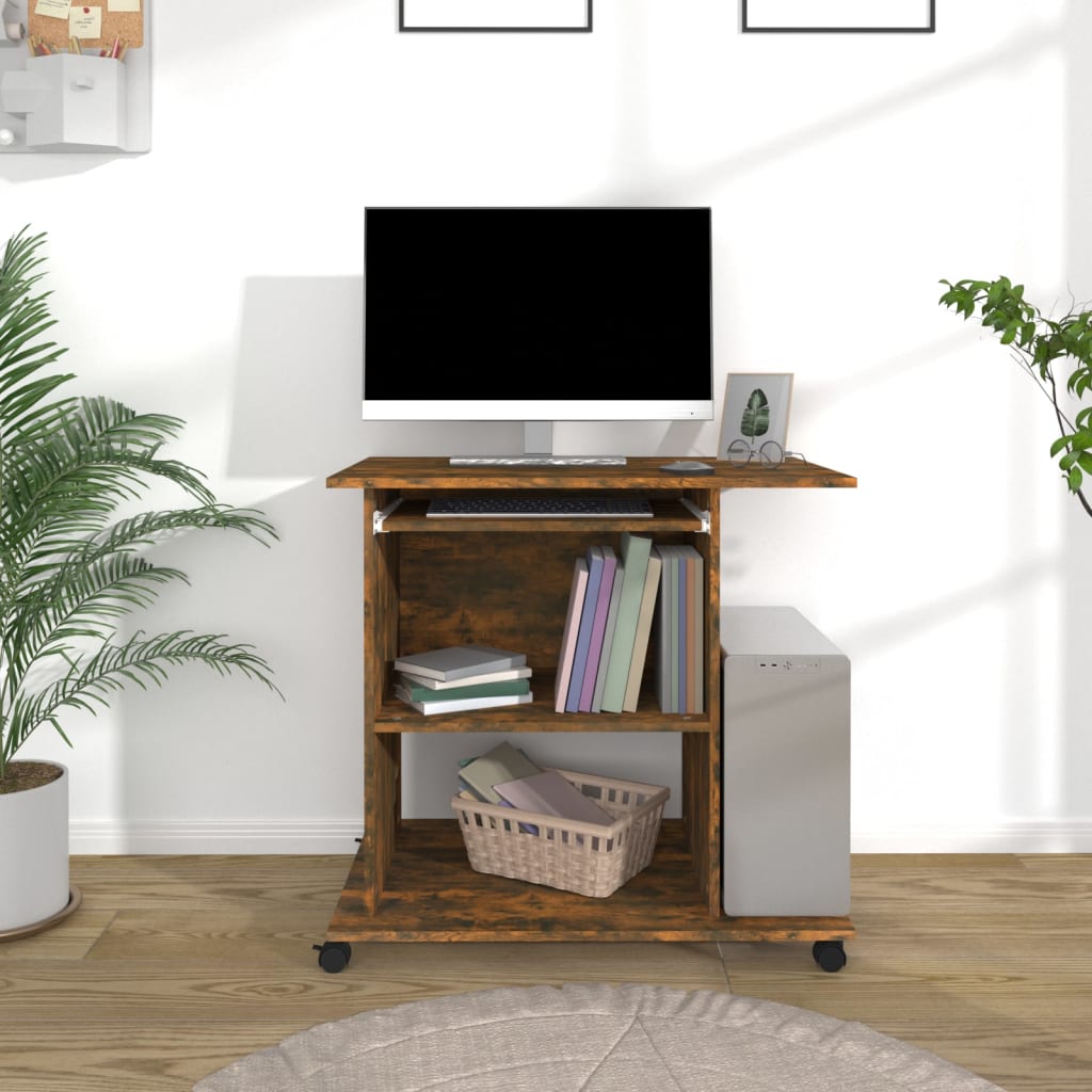 vidaXL Computer Desk Smoked Oak 80x50x75 cm Engineered Wood