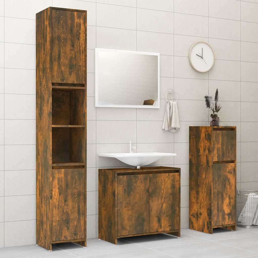 815552 vidaXL Bathroom Cabinet Smoked Oak 30x30x95 cm Engineered Wood