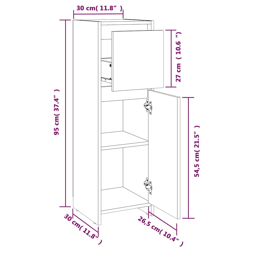 815552 vidaXL Bathroom Cabinet Smoked Oak 30x30x95 cm Engineered Wood