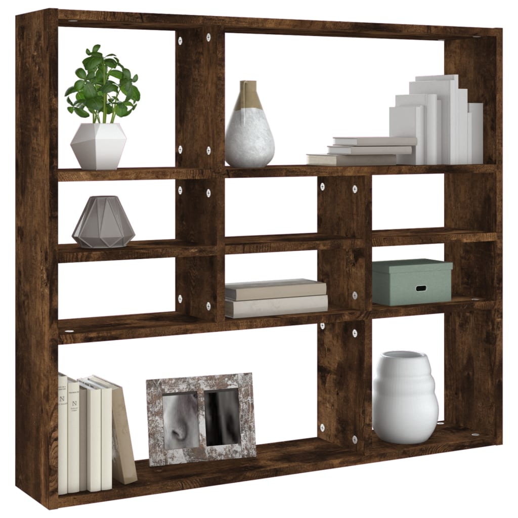 vidaXL Wall Shelf Smoked Oak 90x16x78 cm Engineered Wood