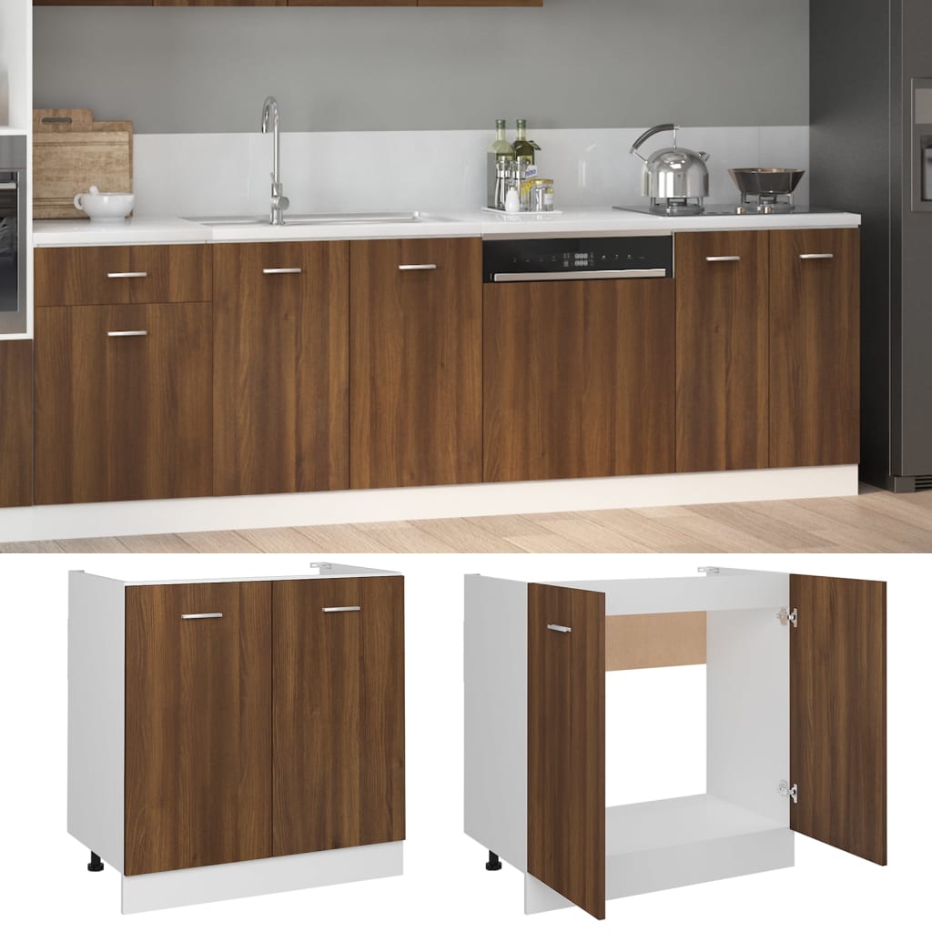 vidaXL Sink Bottom Cabinet Brown Oak 80x46x81.5 cm Engineered Wood