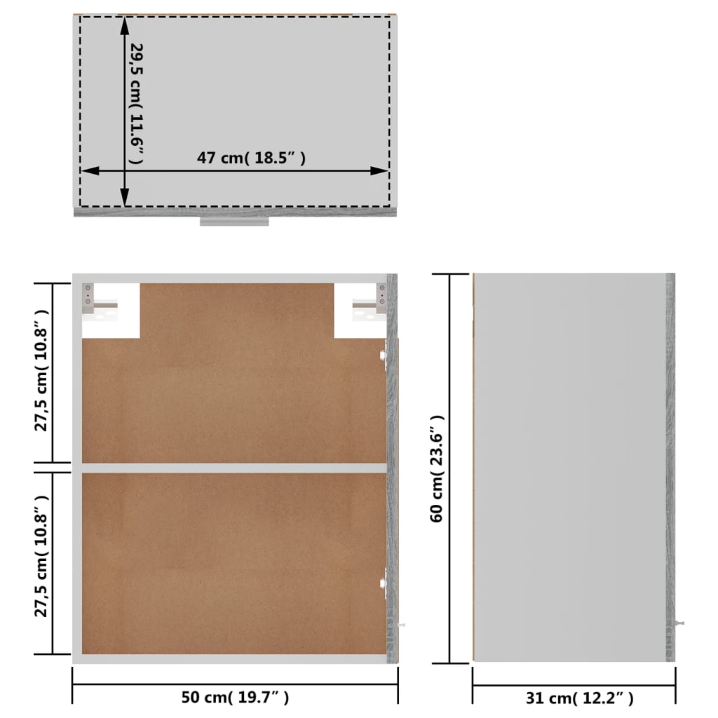 vidaXL Hanging Cabinet Grey Sonoma 50x31x60 cm Engineered Wood