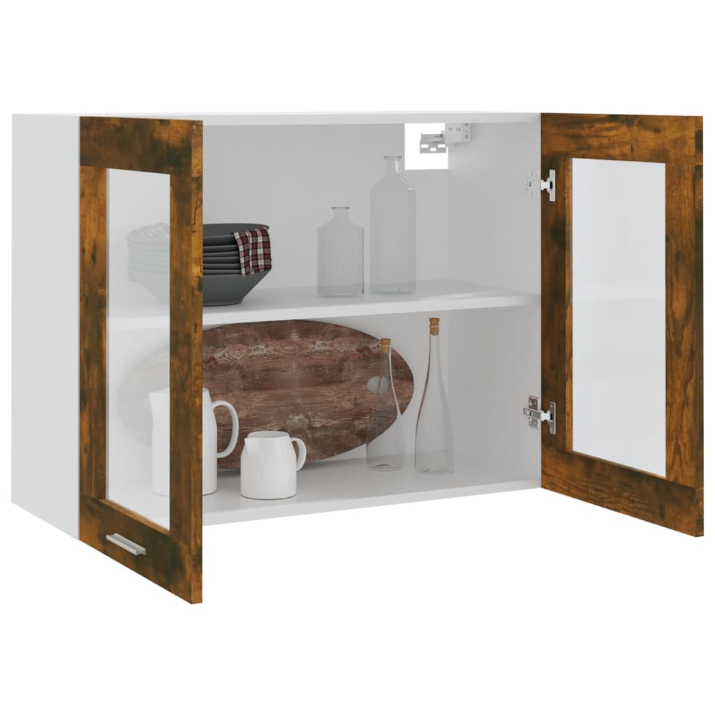 Vitrine Suspendue Chêne Fumé 80x31x60 cm Bois D'ingénierie