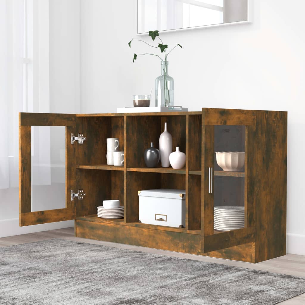 Vitrine Cabinet Smoked Oak 120x30,5x70 cm Engineered Wood