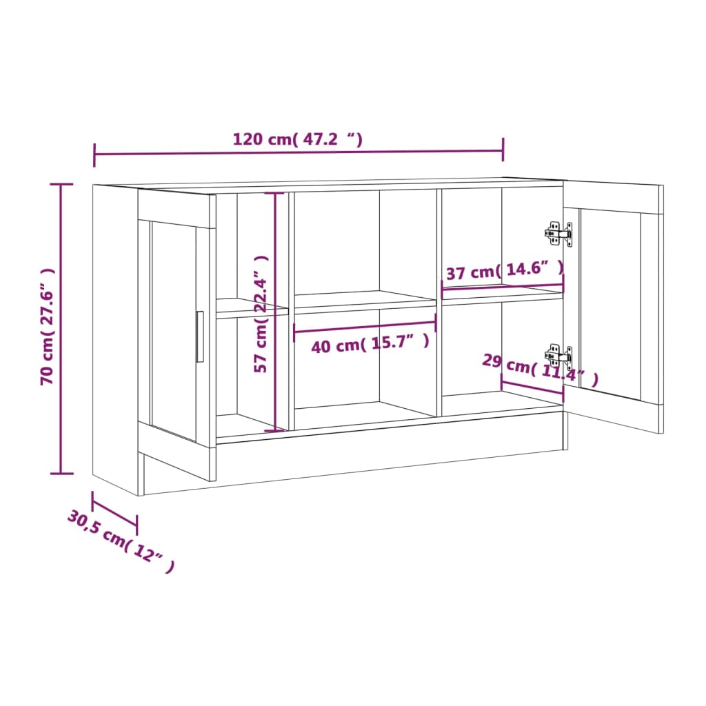 Vitrine Cabinet Smoked Oak 120x30,5x70 cm Engineered Wood