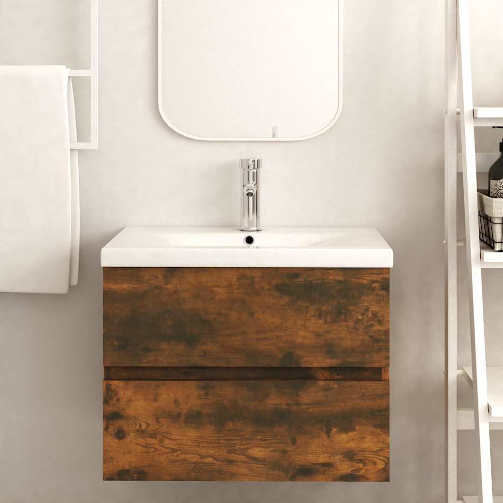 815648 vidaXL Sink Cabinet Smoked Oak 60x38,5x45 cm Engineered Wood