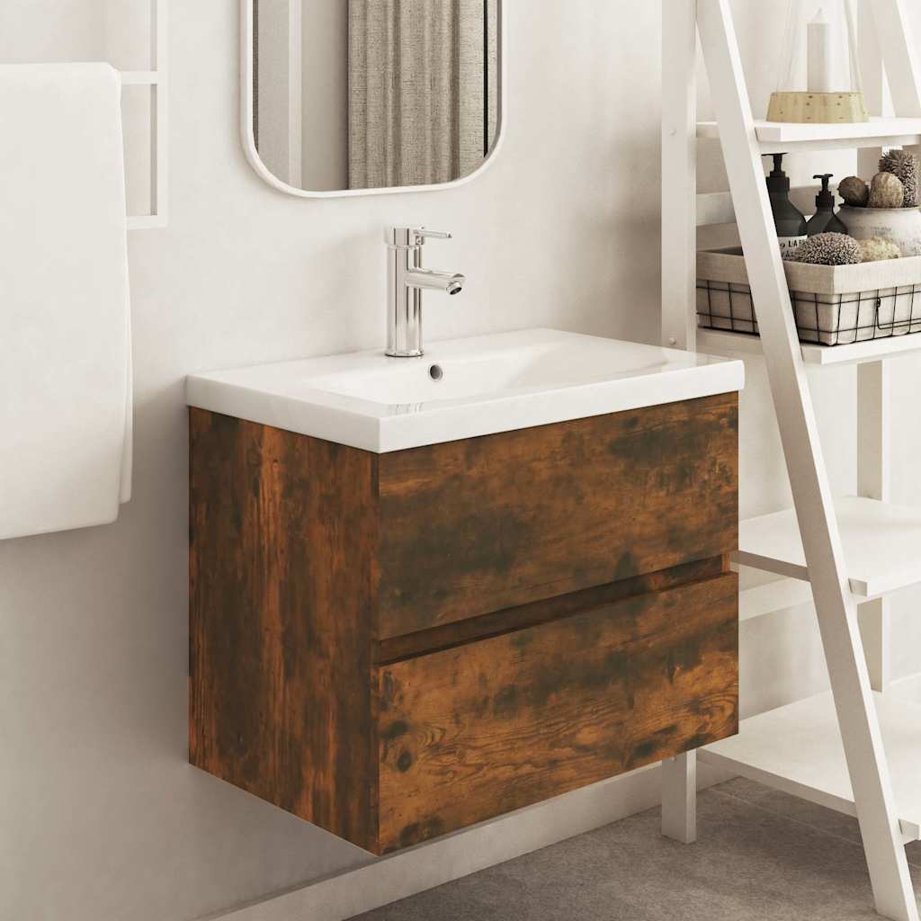 815648 vidaXL Sink Cabinet Smoked Oak 60x38,5x45 cm Engineered Wood