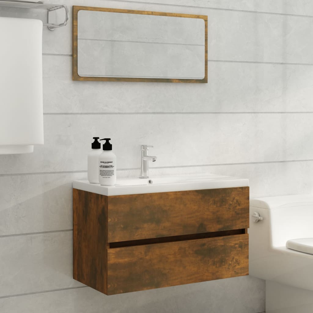 Sink Cabinet Smoked Oak 80x38.5x45 cm Engineered Wood