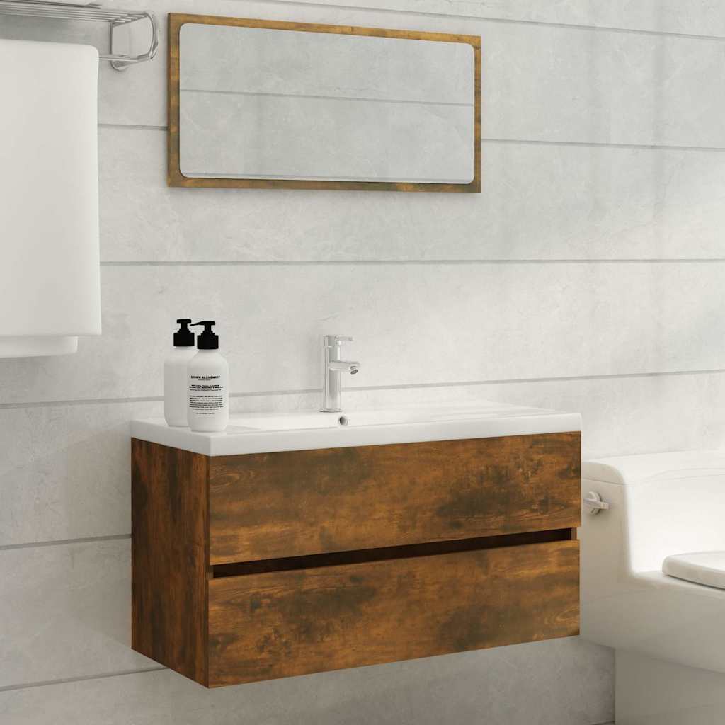 815654 vidaXL Sink Cabinet Smoked Oak 90x38,5x45 cm Engineered Wood