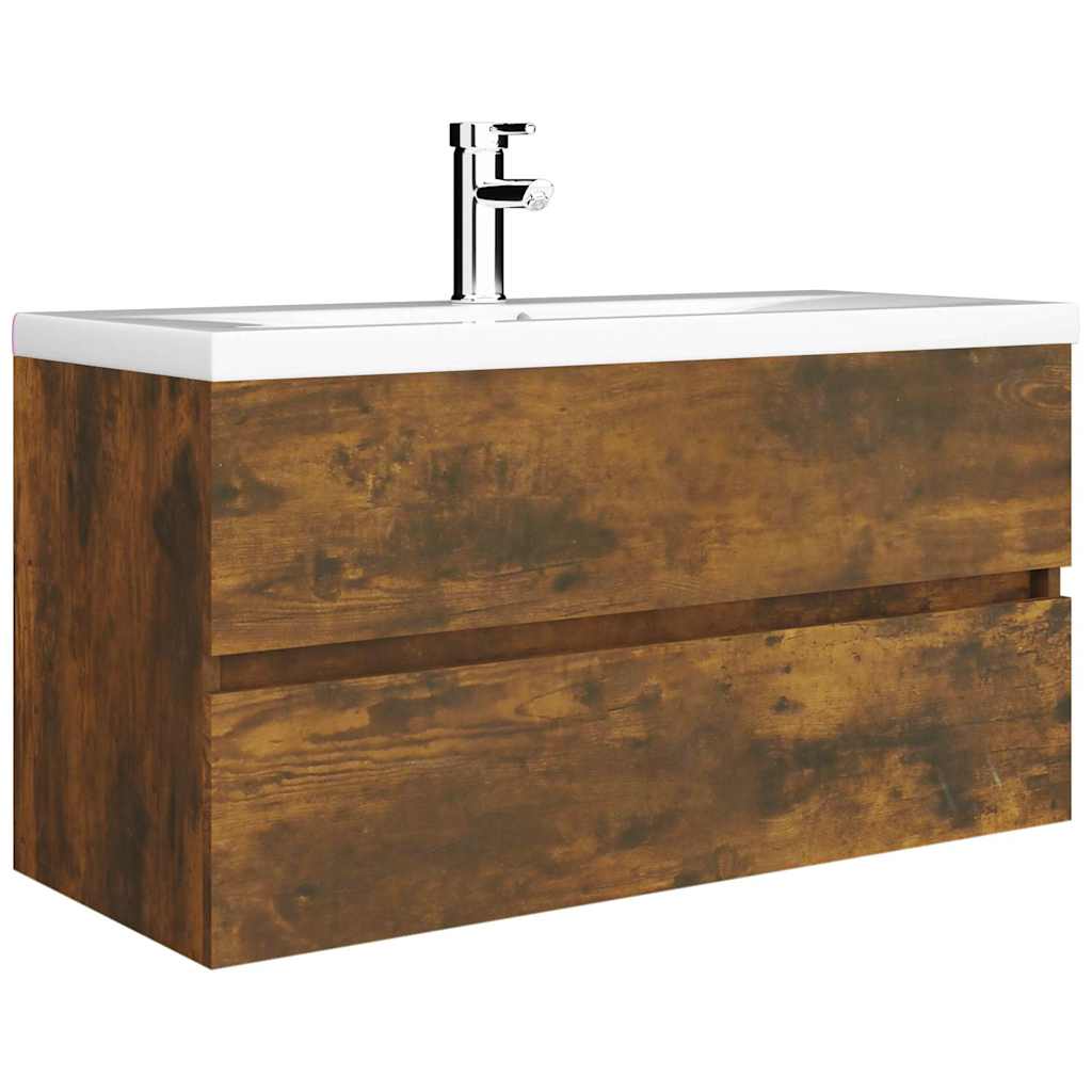 815654 vidaXL Sink Cabinet Smoked Oak 90x38,5x45 cm Engineered Wood