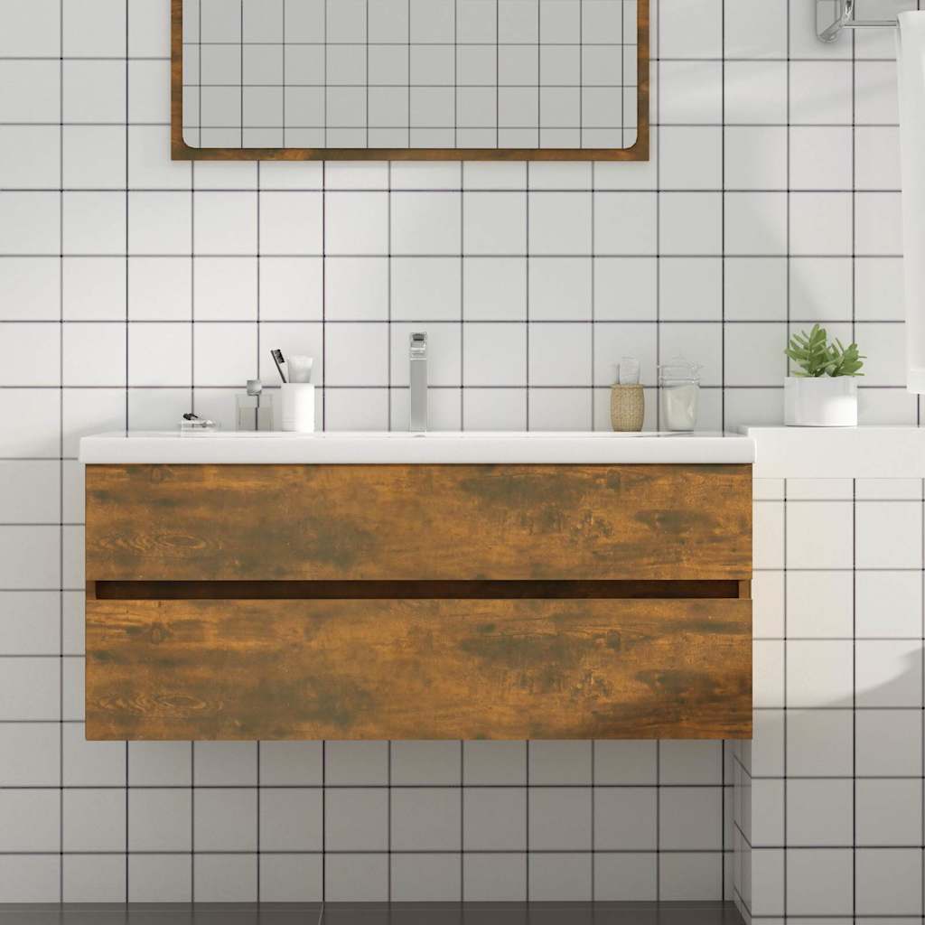 815657 vidaXL Sink Cabinet Smoked Oak 100x38,5x45 cm Engineered Wood