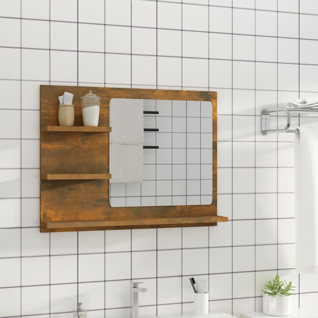 vidaXL Bathroom Mirror Smoked Oak 60x10.5x45 cm Engineered Wood