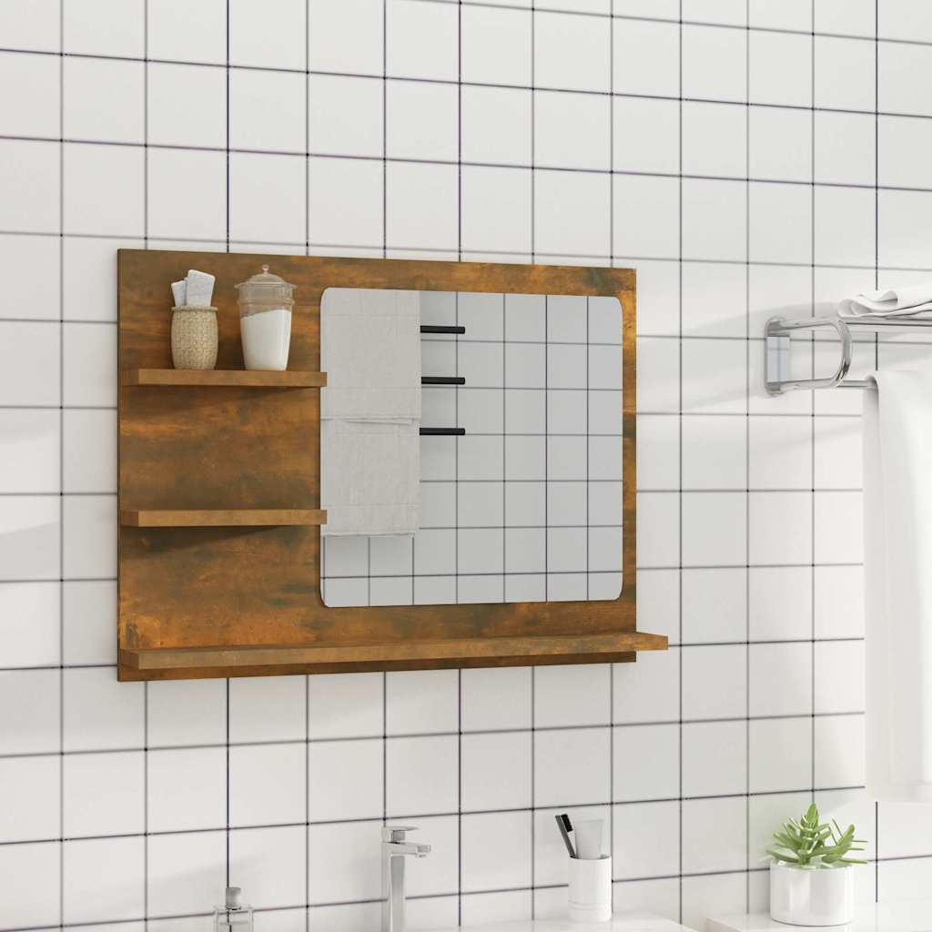 815660 vidaXL Bathroom Mirror Smoked Oak 60x10,5x45 cm Engineered Wood