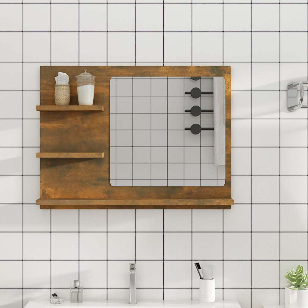 815660 vidaXL Bathroom Mirror Smoked Oak 60x10,5x45 cm Engineered Wood