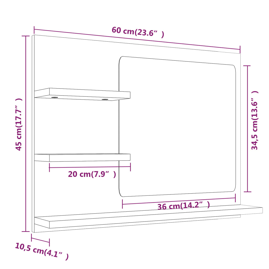 Bathroom Mirror Grey Sonoma 60x10.5x45 cm Engineered Wood