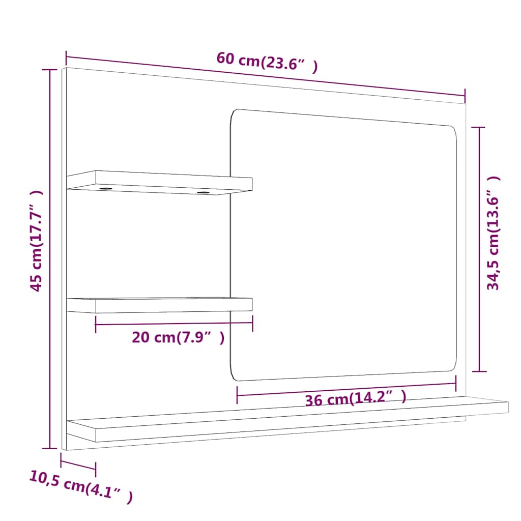 815661 vidaXL Bathroom Mirror Grey Sonoma 60x10,5x45 cm Engineered Wood