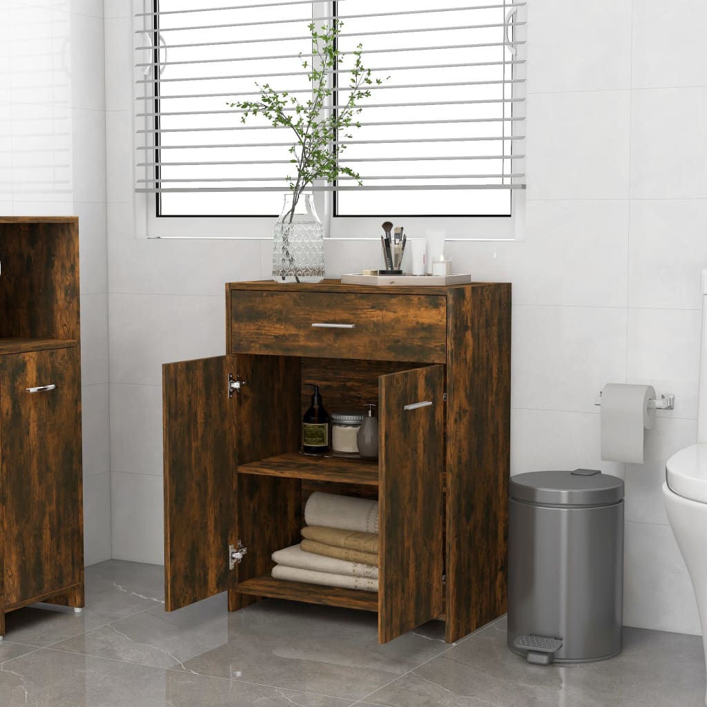 vidaXL Bathroom Cabinet Smoked Oak 60x33x80 cm Engineered Wood