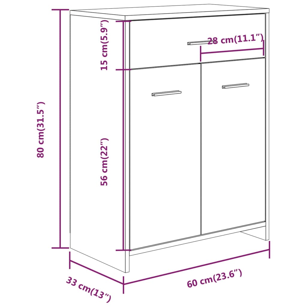 vidaXL Bathroom Cabinet Smoked Oak 60x33x80 cm Engineered Wood