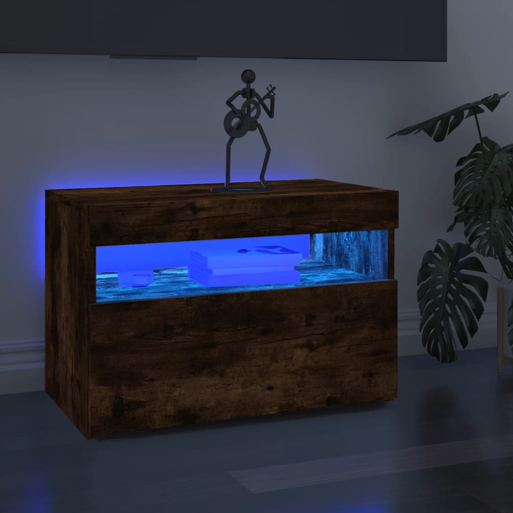 vidaXL TV Cabinet with LED Lights Smoked Oak 60x35x40 cm