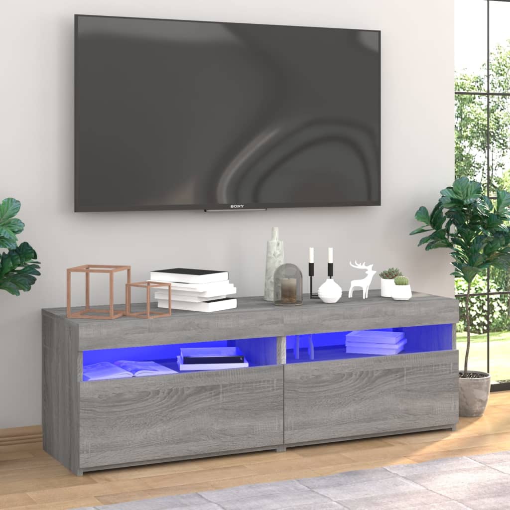 vidaXL TV Cabinets 2 pcs with LED Lights Grey Sonoma 60x35x40 cm