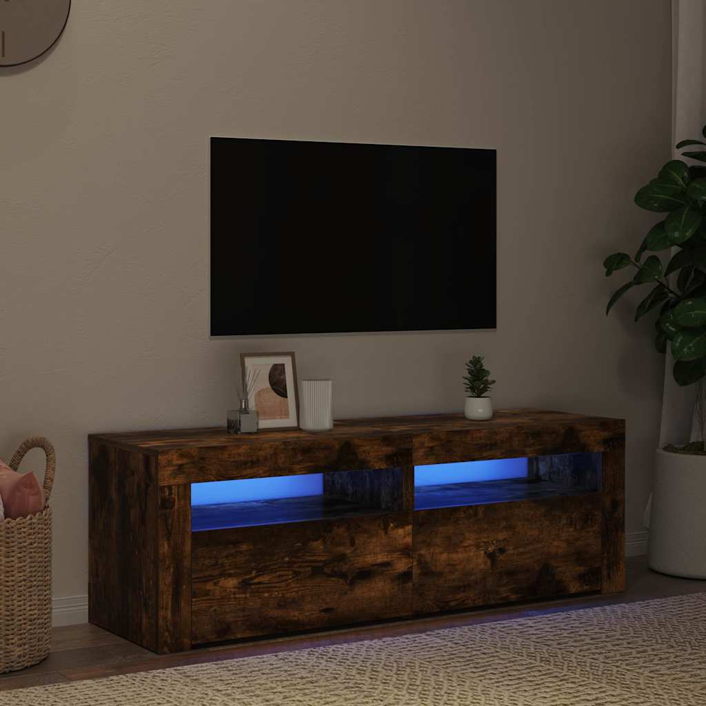 815684 vidaXL TV Cabinet with LED Lights Smoked Oak 120x35x40 cm