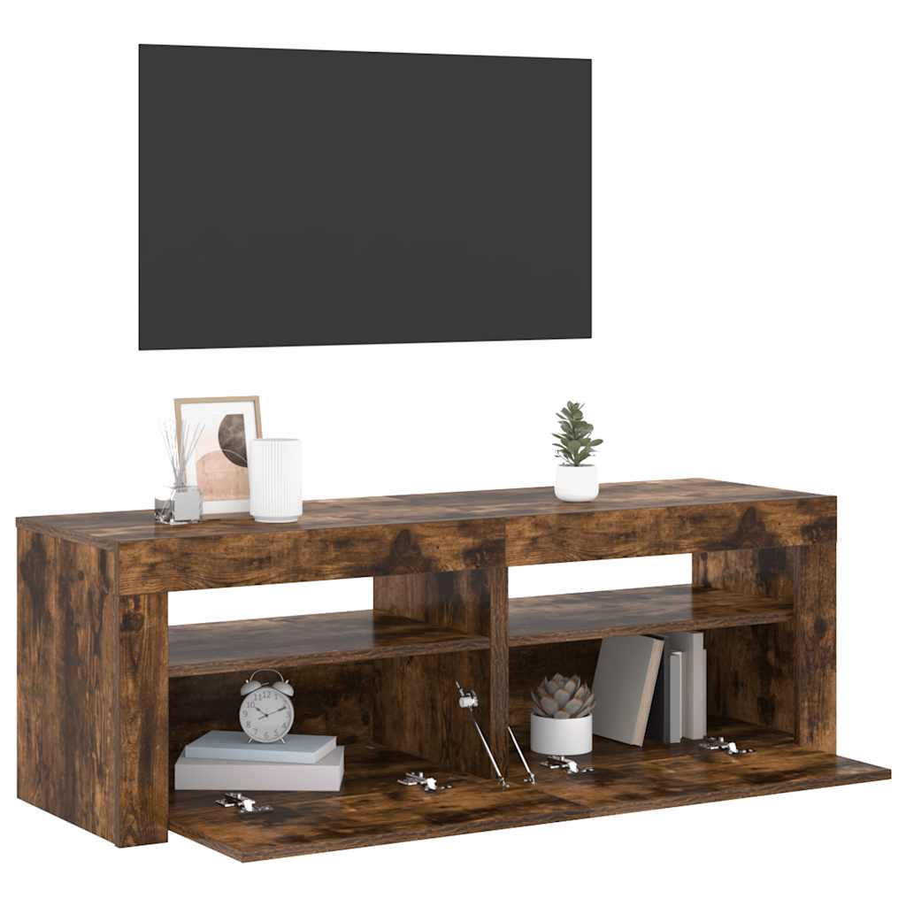 815684 vidaXL TV Cabinet with LED Lights Smoked Oak 120x35x40 cm