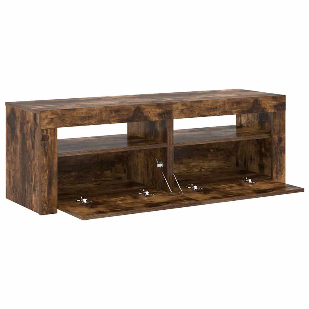 815684 vidaXL TV Cabinet with LED Lights Smoked Oak 120x35x40 cm