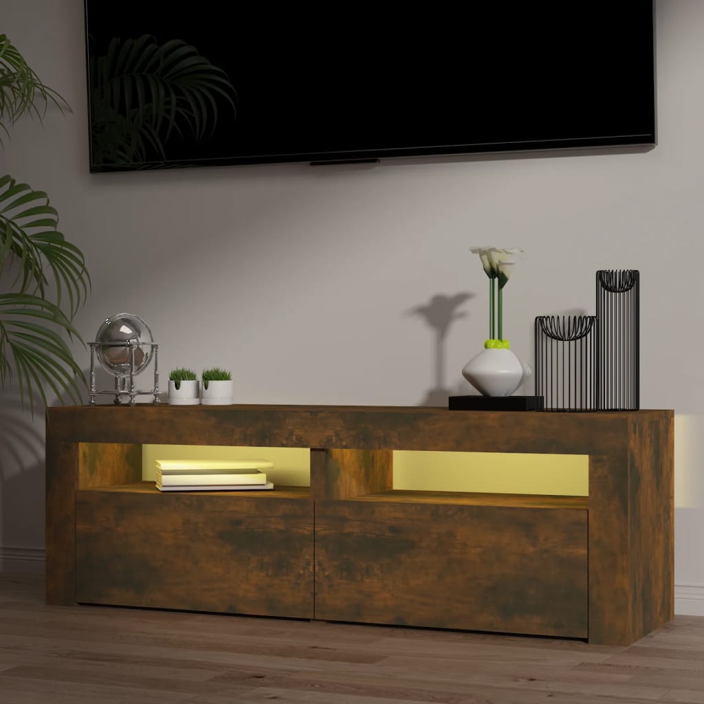 vidaXL TV Cabinet with LED Lights Smoked Oak 120x35x40 cm