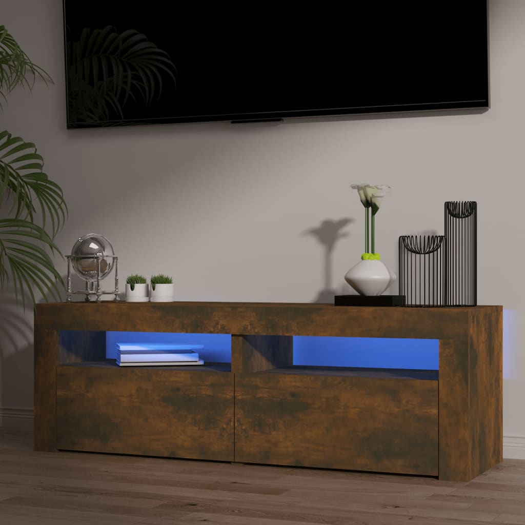 vidaXL TV Cabinet with LED Lights Smoked Oak 120x35x40 cm