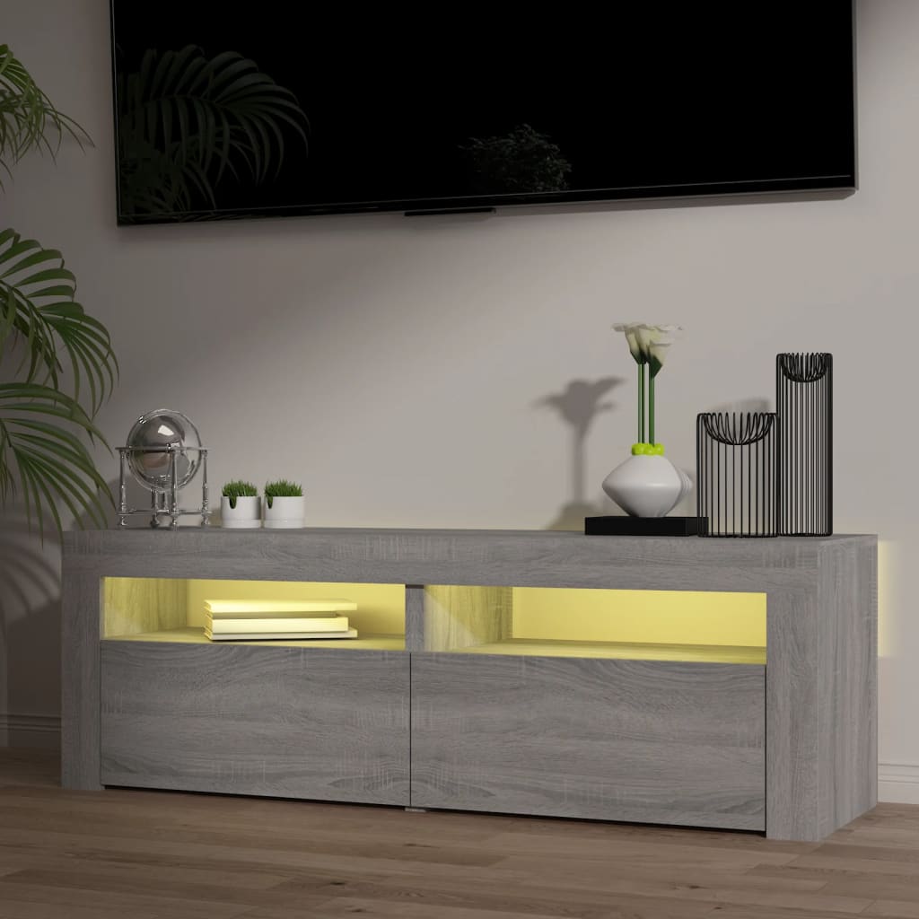 vidaXL TV Cabinet with LED Lights Grey Sonoma 120x35x40 cm