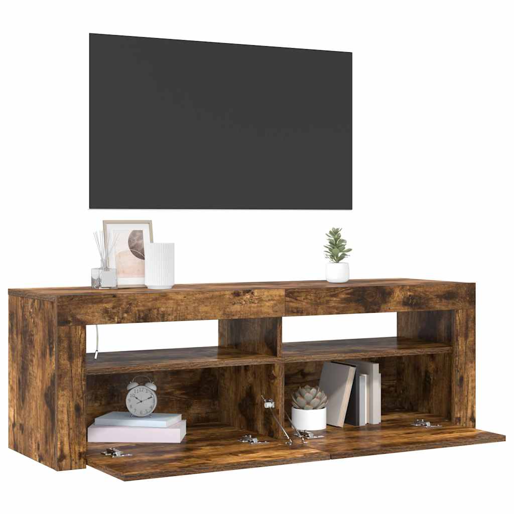 815687 vidaXL TV Cabinet with LED Lights Smoked Oak 120x35x40 cm