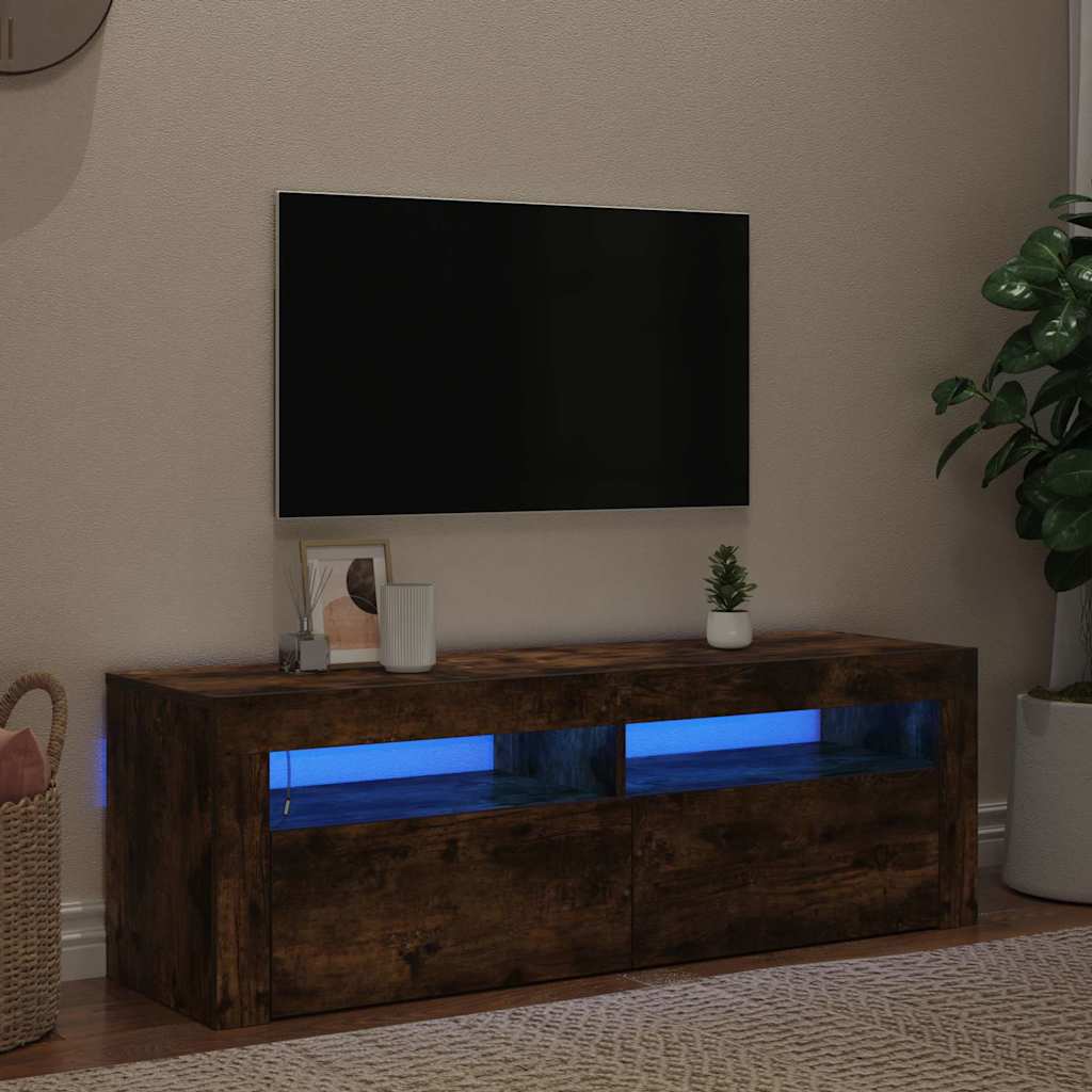 815687 vidaXL TV Cabinet with LED Lights Smoked Oak 120x35x40 cm