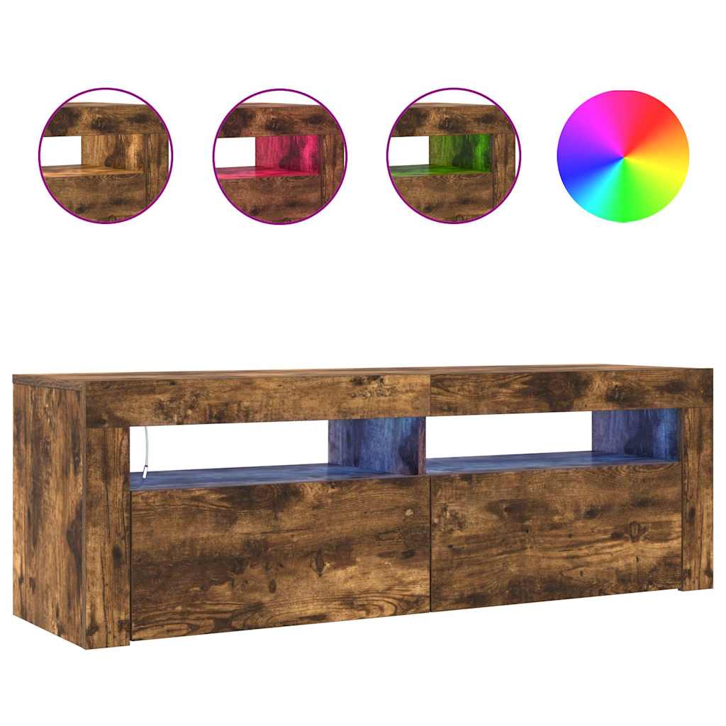 815687 vidaXL TV Cabinet with LED Lights Smoked Oak 120x35x40 cm